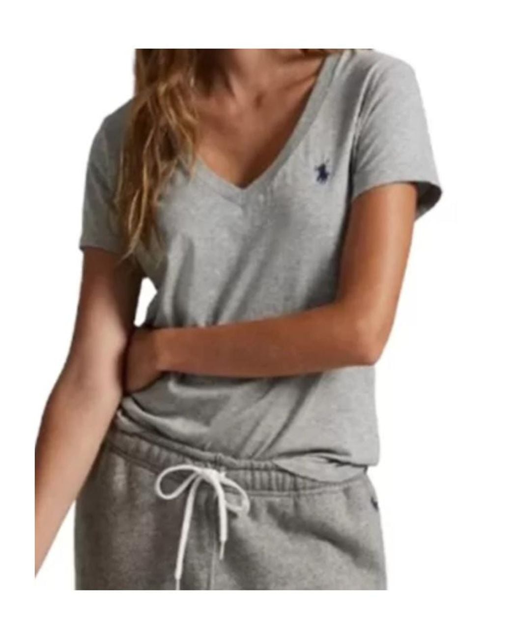 Polo Ralph Lauren Gray Logo-Embroidered V-Neck T-Shirt