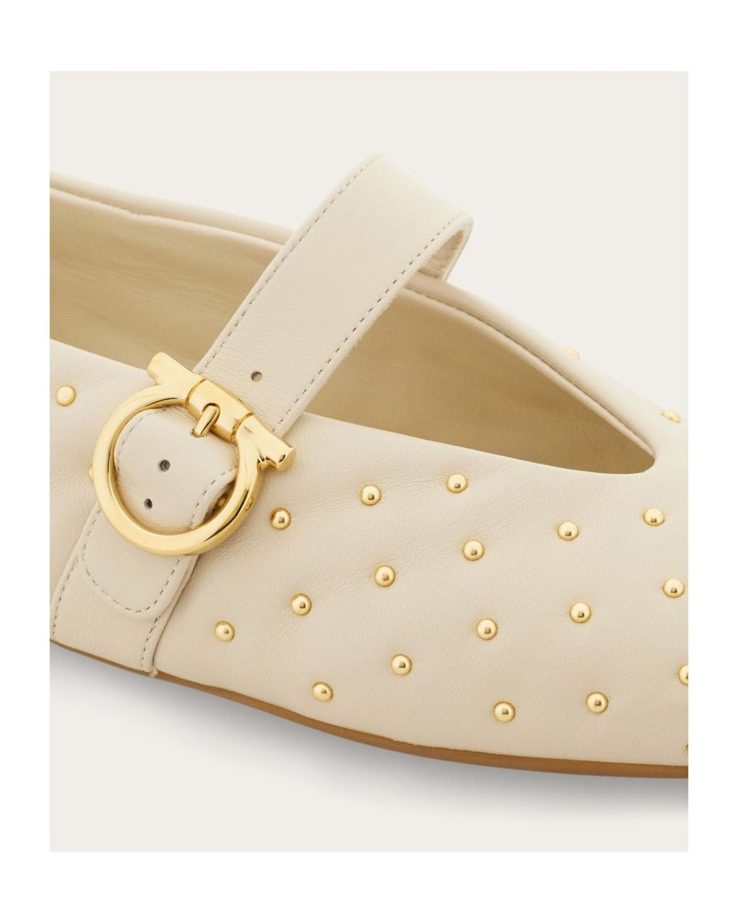 Ferragamo White Studded Gancini Buckle Ballet Flat