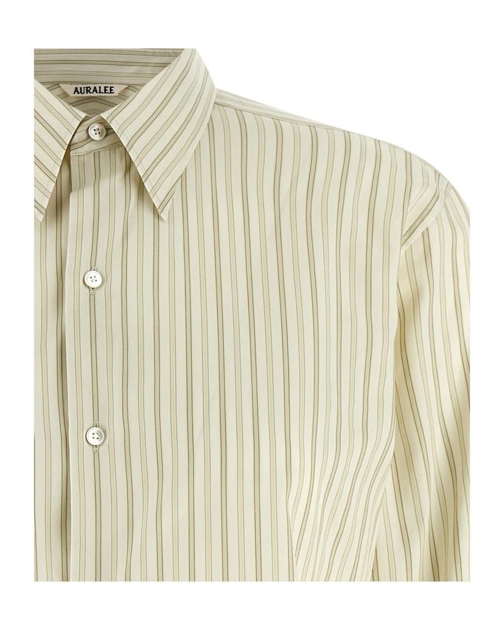 Auralee White Striped Long-Sleeved Shirt