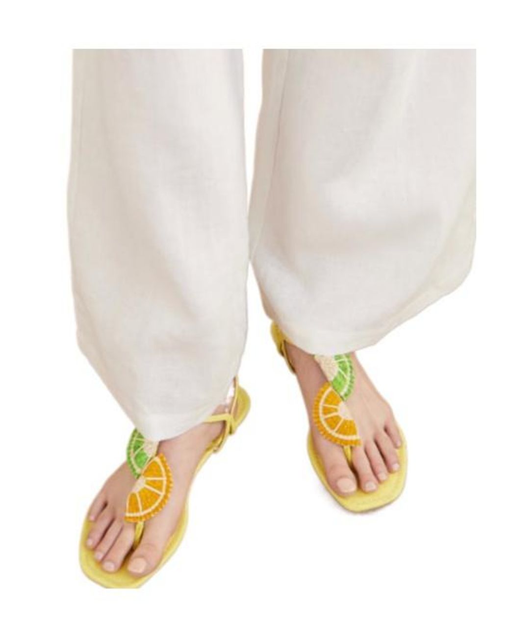 Aquazzura Yellow Embellished Raffia-Effect Thong Sandals