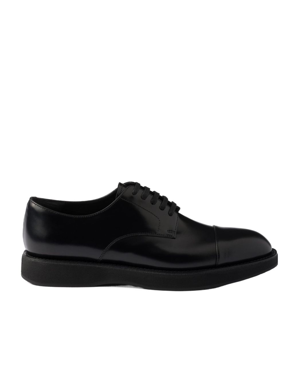 Prada Black Brushed Leather Lace-Up Shoes for men