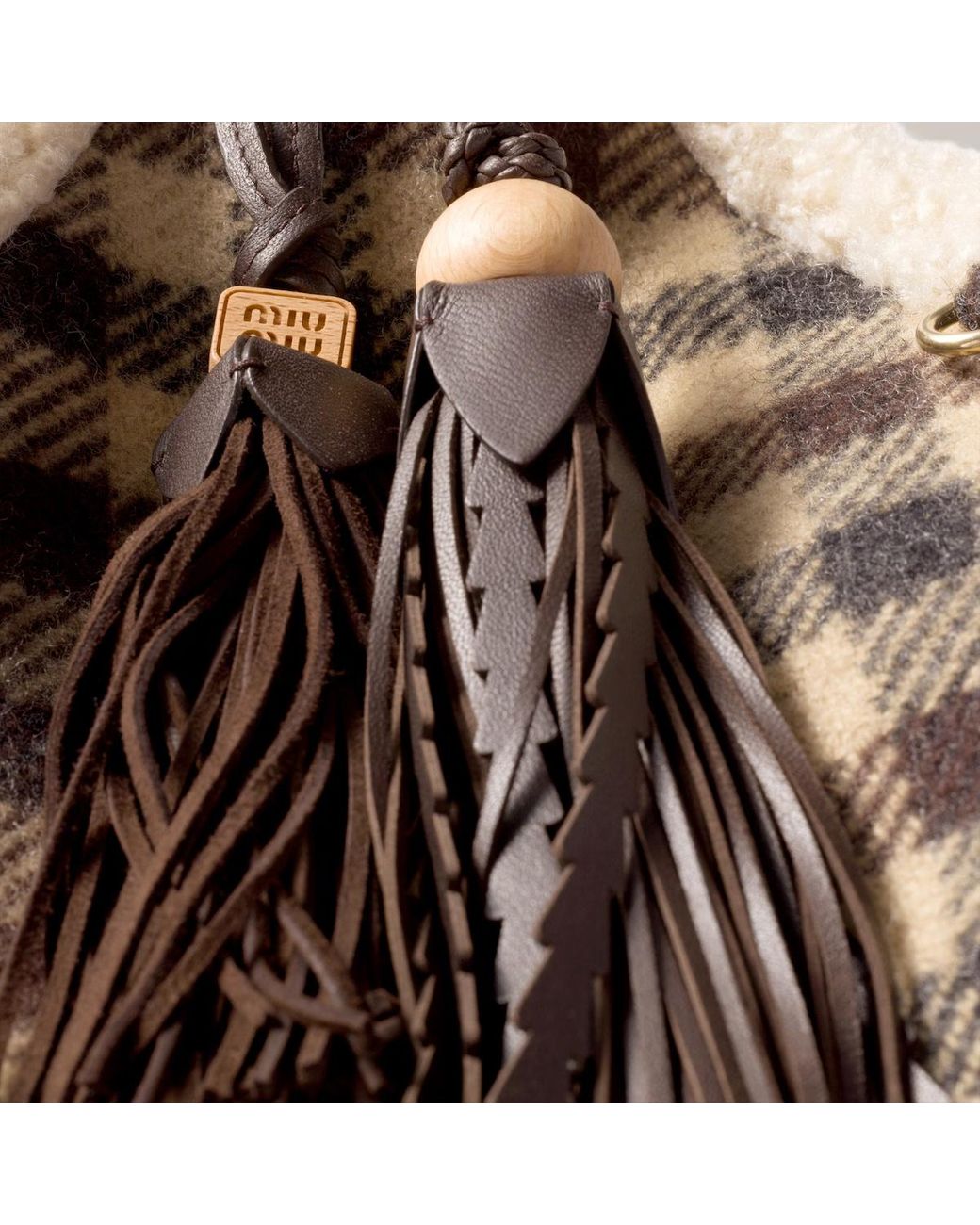 Miu Miu Natural Gingham And Shearling Handbag