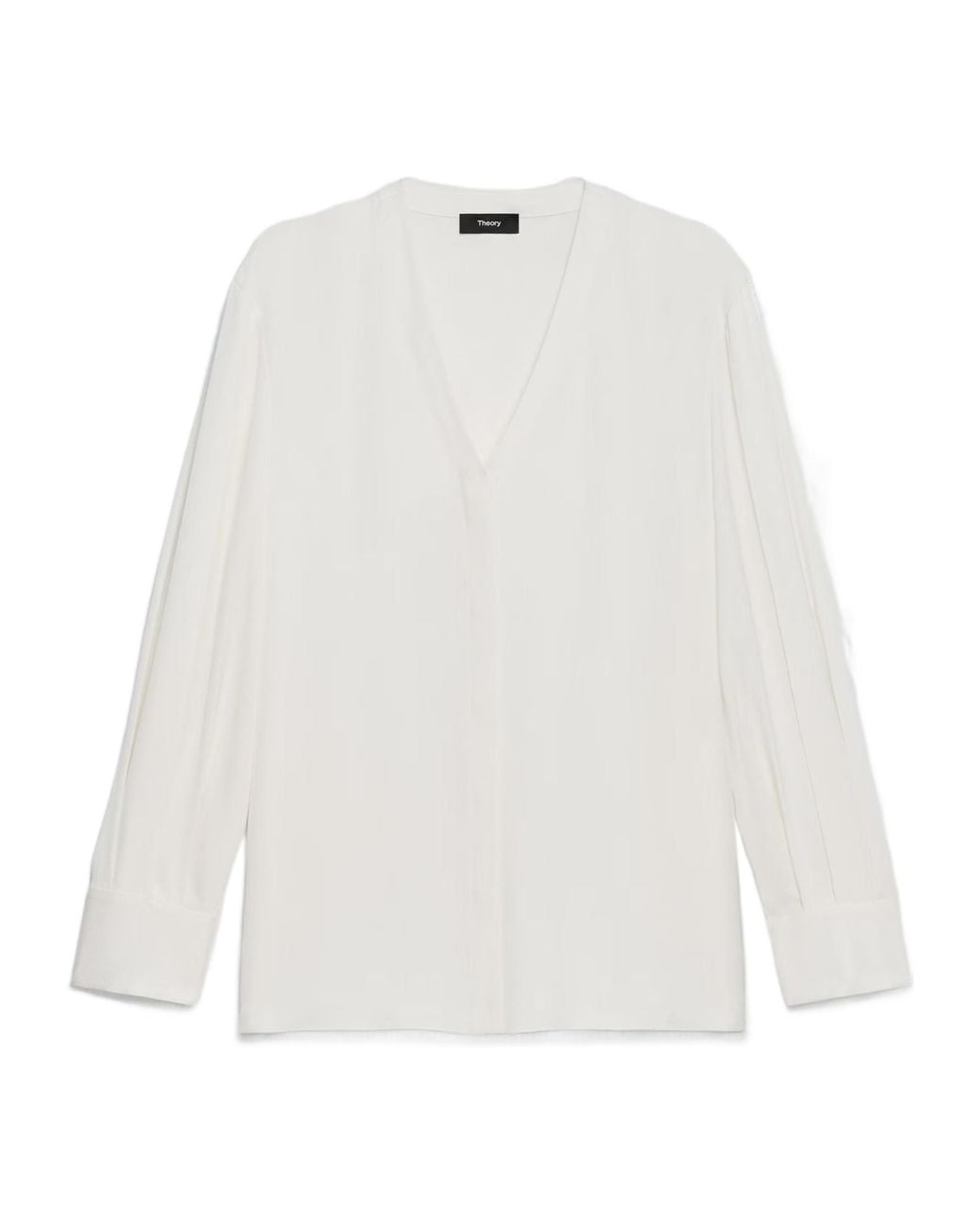 Theory White V-Neck Flared-Cuff Blouse