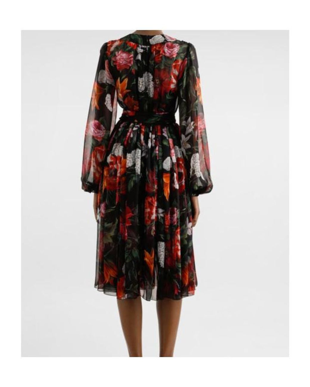 Dolce & Gabbana Red Floral Chiffon Midi Dress