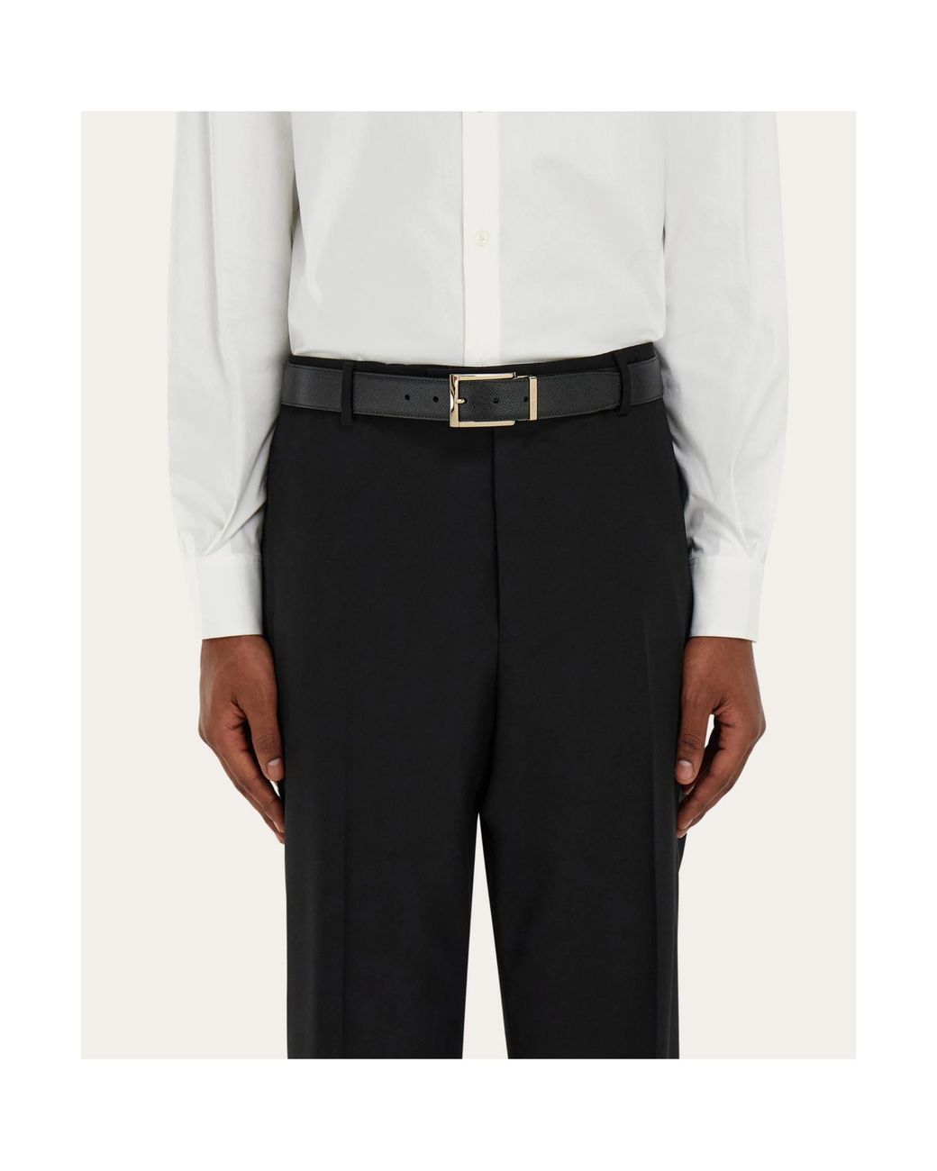 Ferragamo White Gancini Reversible Leather Belt for men