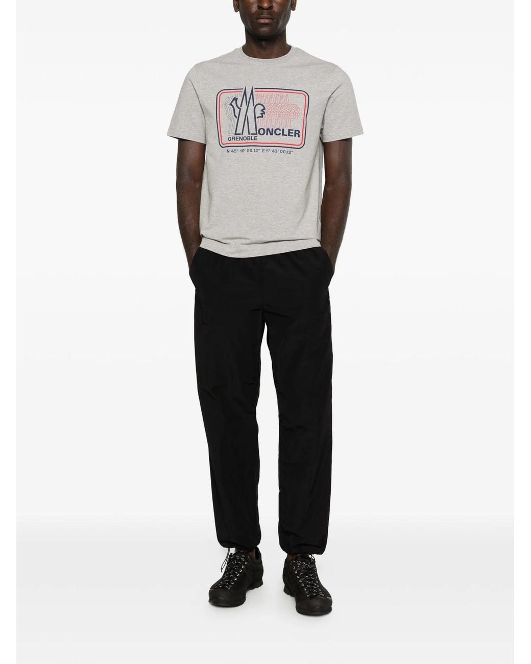 Moncler Gray Grenoble Logo Printed Crewneck T-Shirt for men