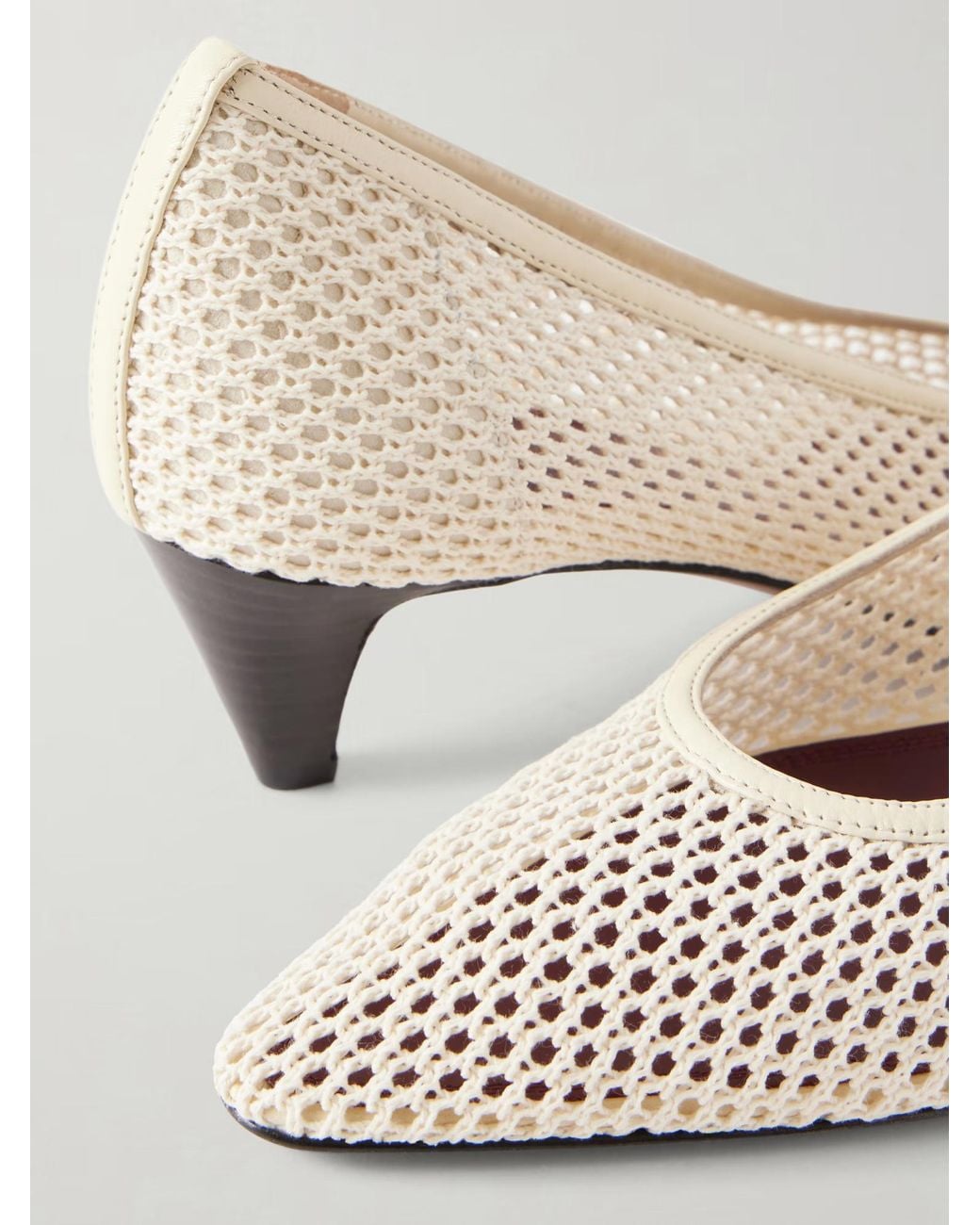 Neous White Leather-Trimmed Woven Pumps