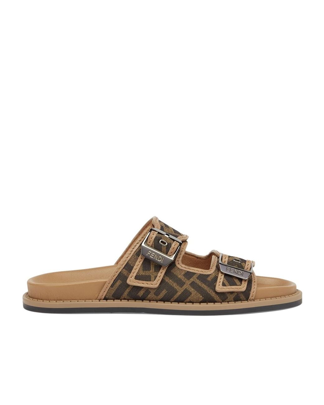 Fendi Brown Monogrammed Strap Buckled Sandals for men