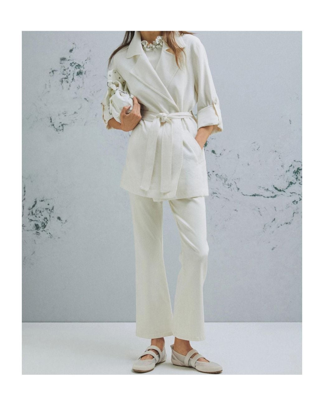 Marella White Drawstring Duster Coat