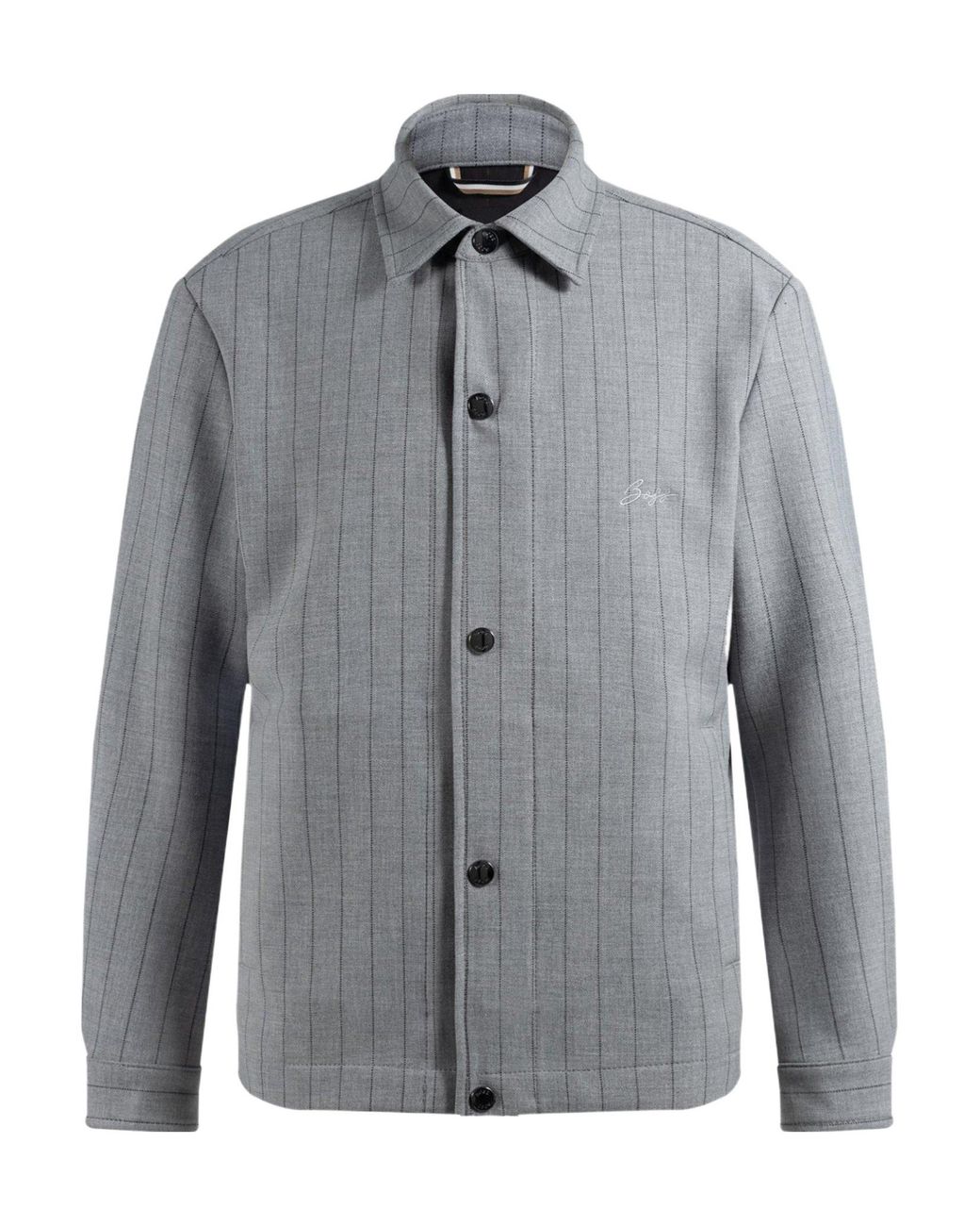 Boss Gray Light Fine Striped Shirt-Style Casual Jacket for men