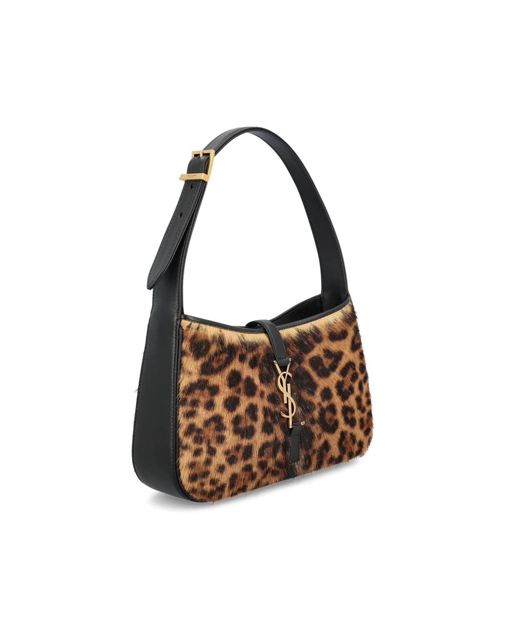 Saint Laurent Brown Leopard Patterned Logo Plaque Tote Bag