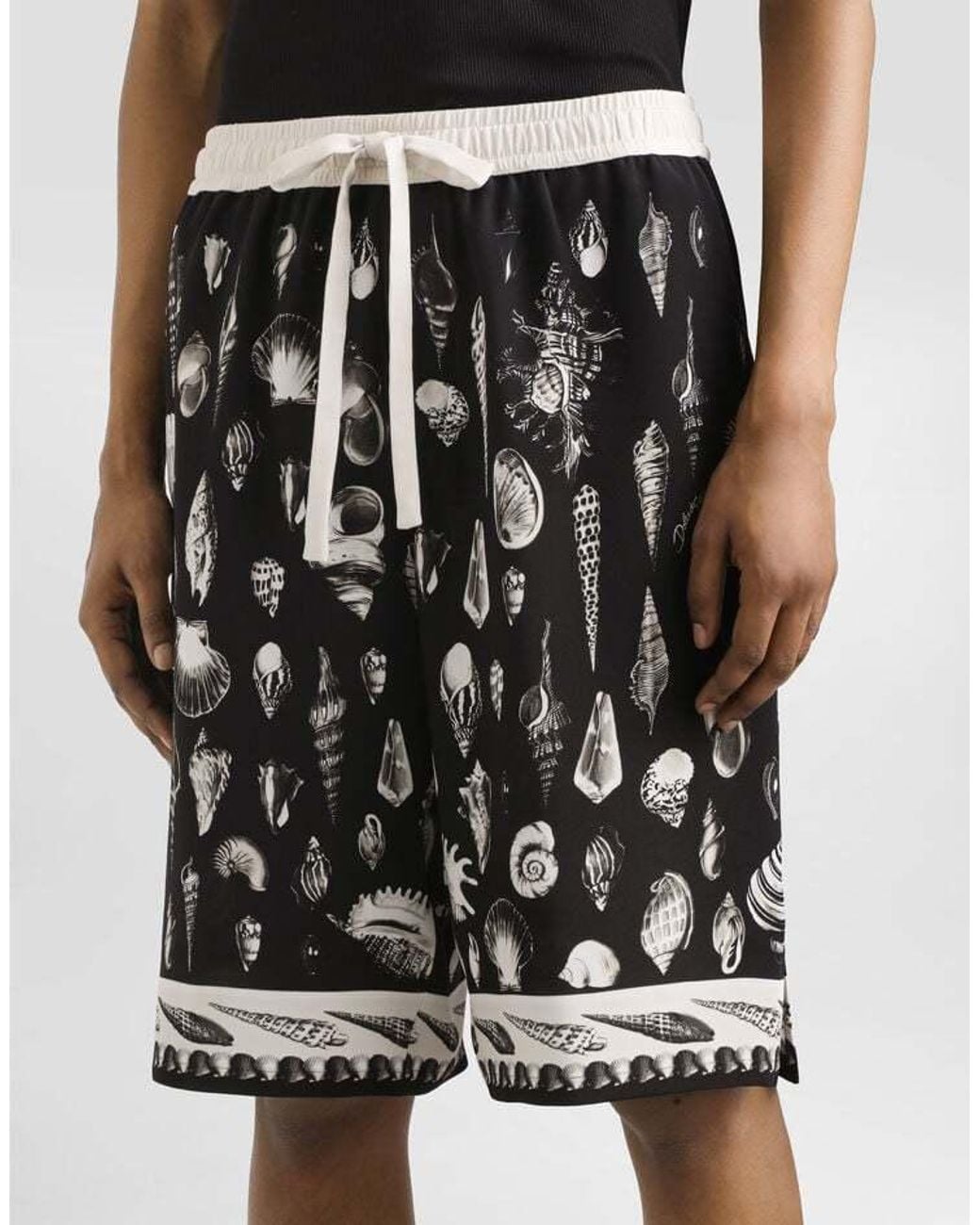 Dolce & Gabbana Black Seashell-Print Drawstring Shorts for men