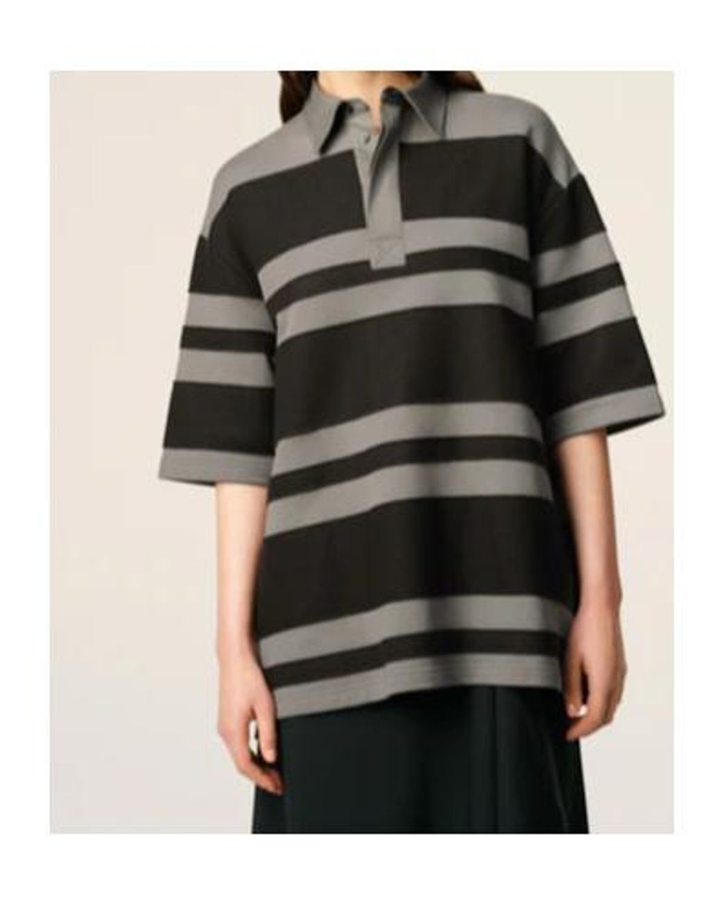 AMI Gray Ami De Coeur Striped Cotton Polo Shirt for men