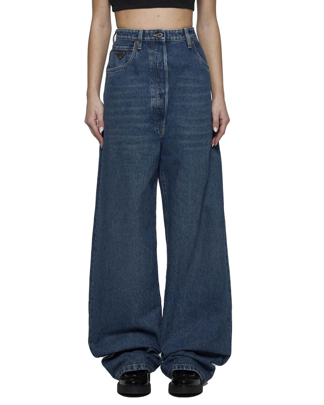 Prada Blue Logo Plaque Balloon Jeans