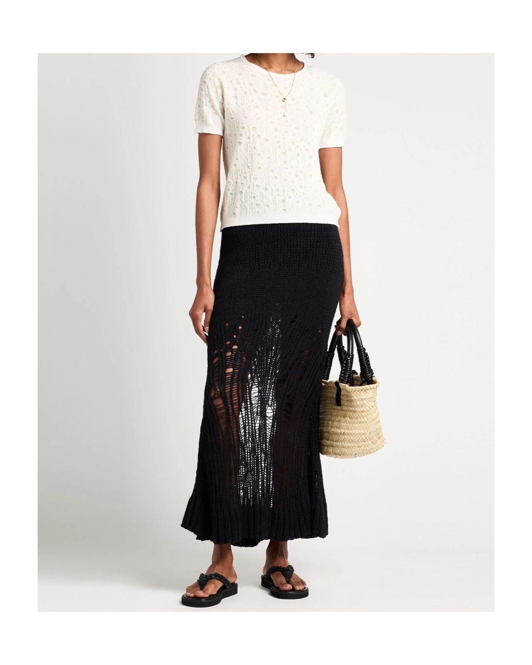 Chloé Black Hollow Knitted Skirt
