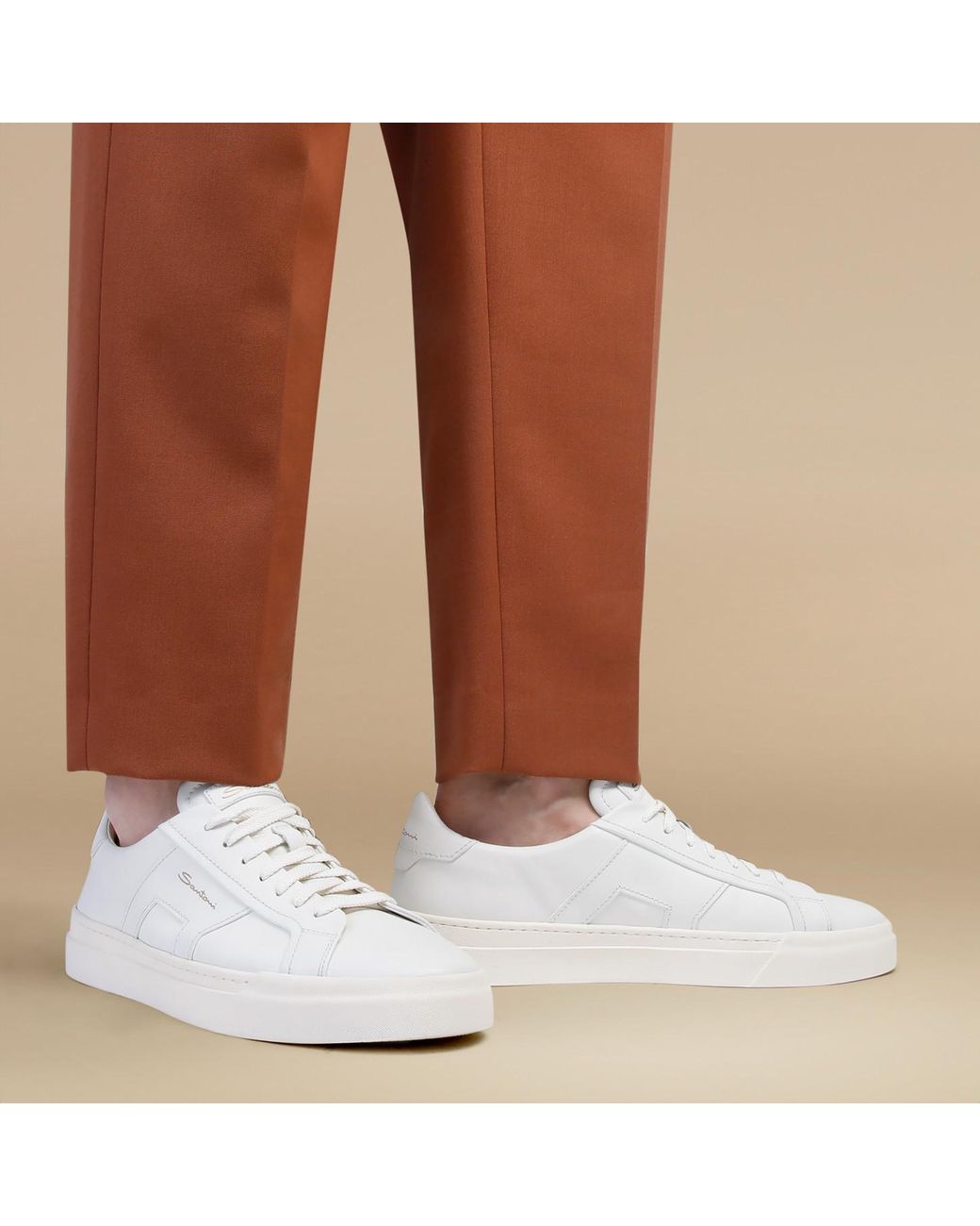 Santoni White Double Buckle Lace-Up Sneakers for men