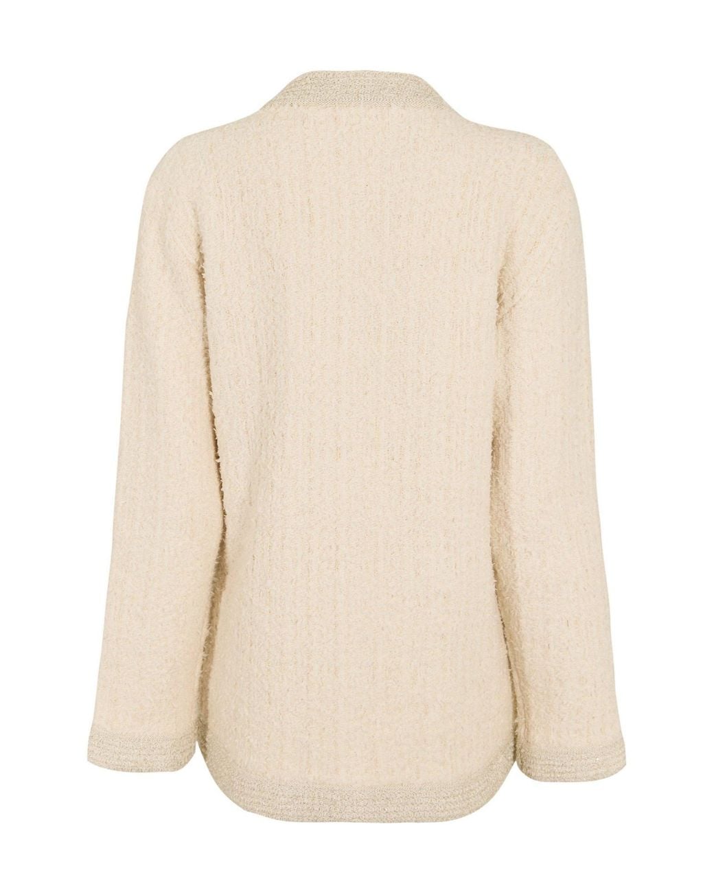 Gucci Natural Cream Textured Tweed Stand-Collar Jacket
