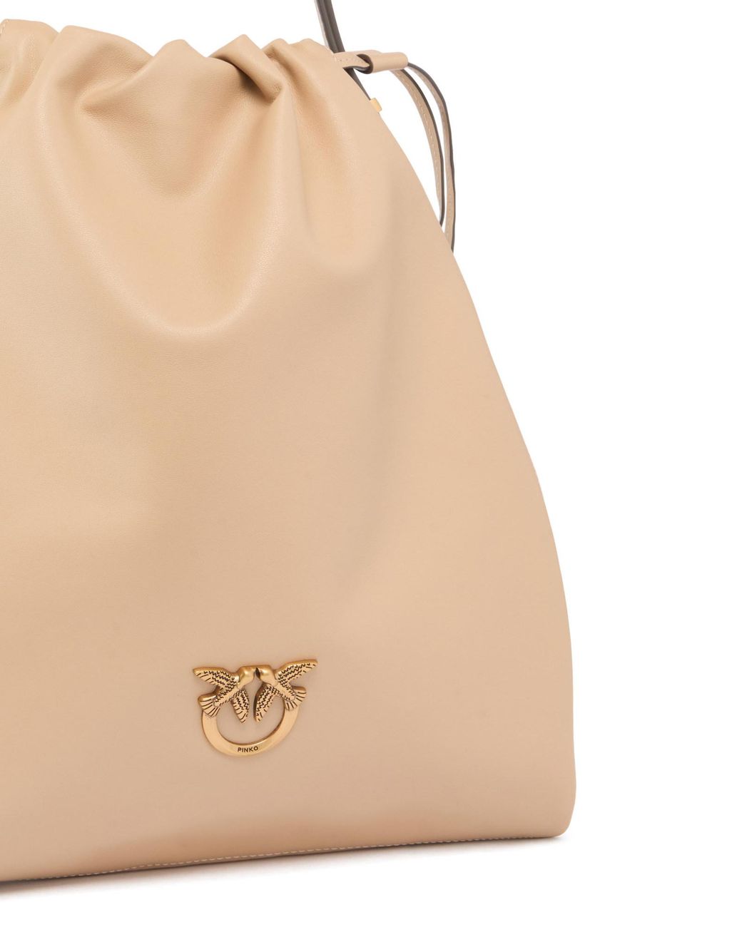 Pinko Natural Drawstring Logo Plaque Shoulder Bag