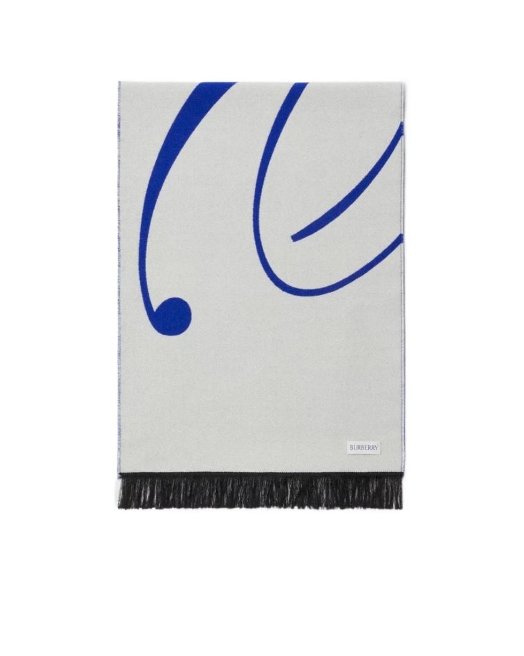 Burberry Blue Logo Intarsia-Knit Fringe-Edged Scarf
