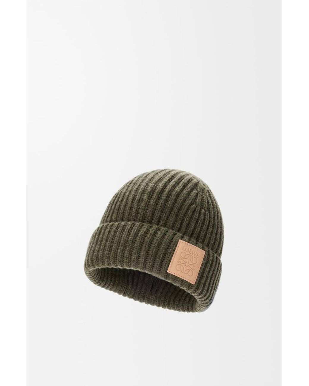 Loewe Green Logo Patch Knitted Beanie for men