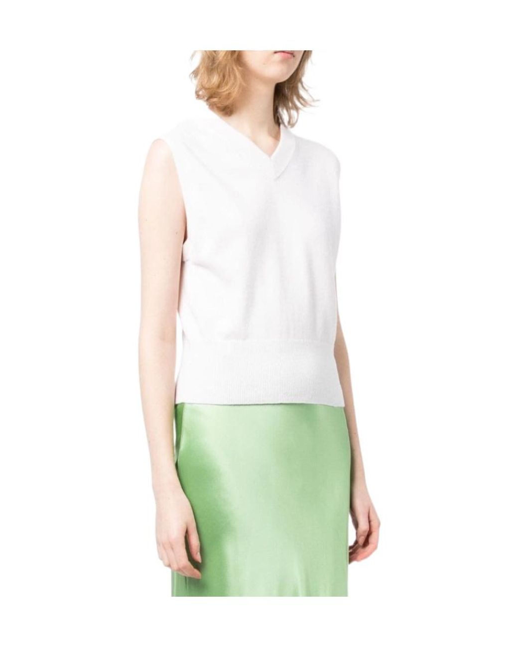 Vince White V-Neck Sleeveless Top