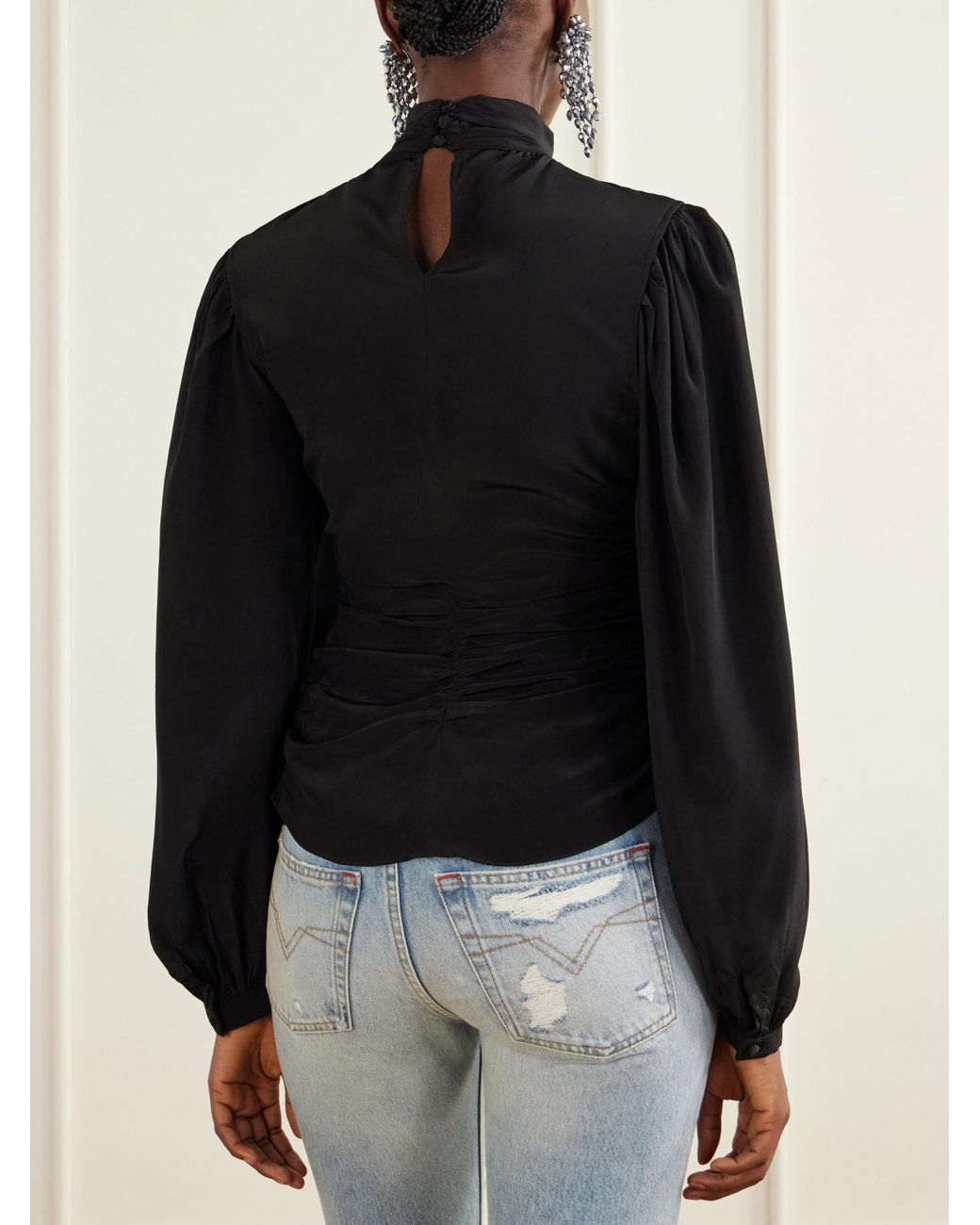 Isabel Marant Black Depsona Ruched High-Neck Top