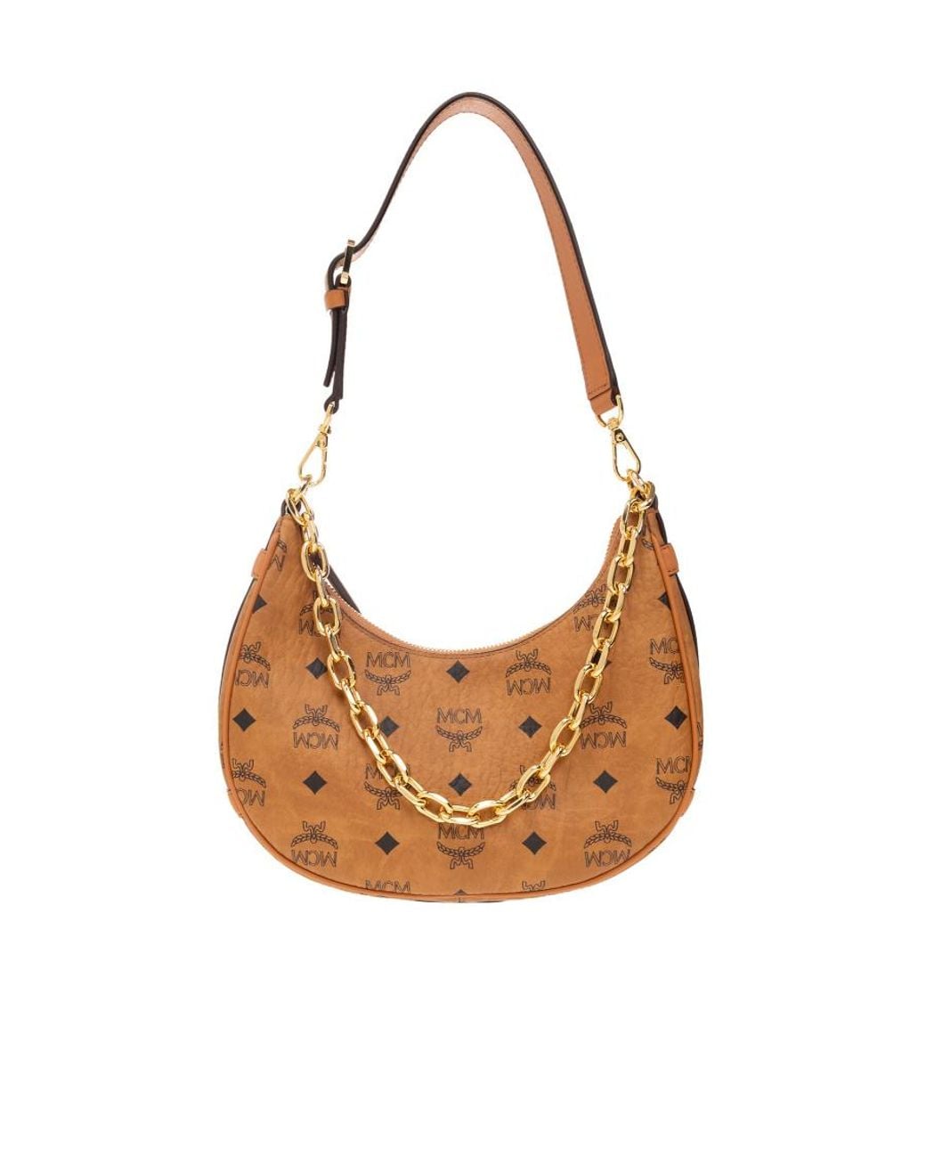 MCM White Aren Crescent Zipped Small Shoulder Bag