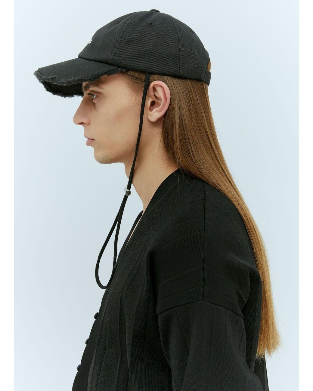 Jacquemus Black Logo Distressed-Trim Cap for men