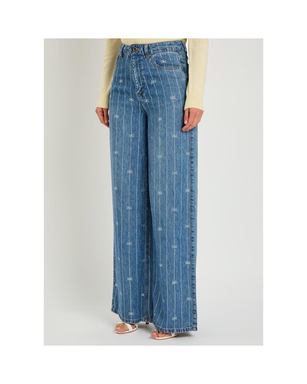 Self-Portrait Blue Mid-Rise Wide-Leg Jeans