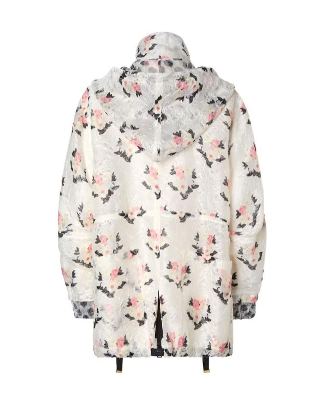 Fendi White Bouquet Motif Printed Hooded Lace Parka