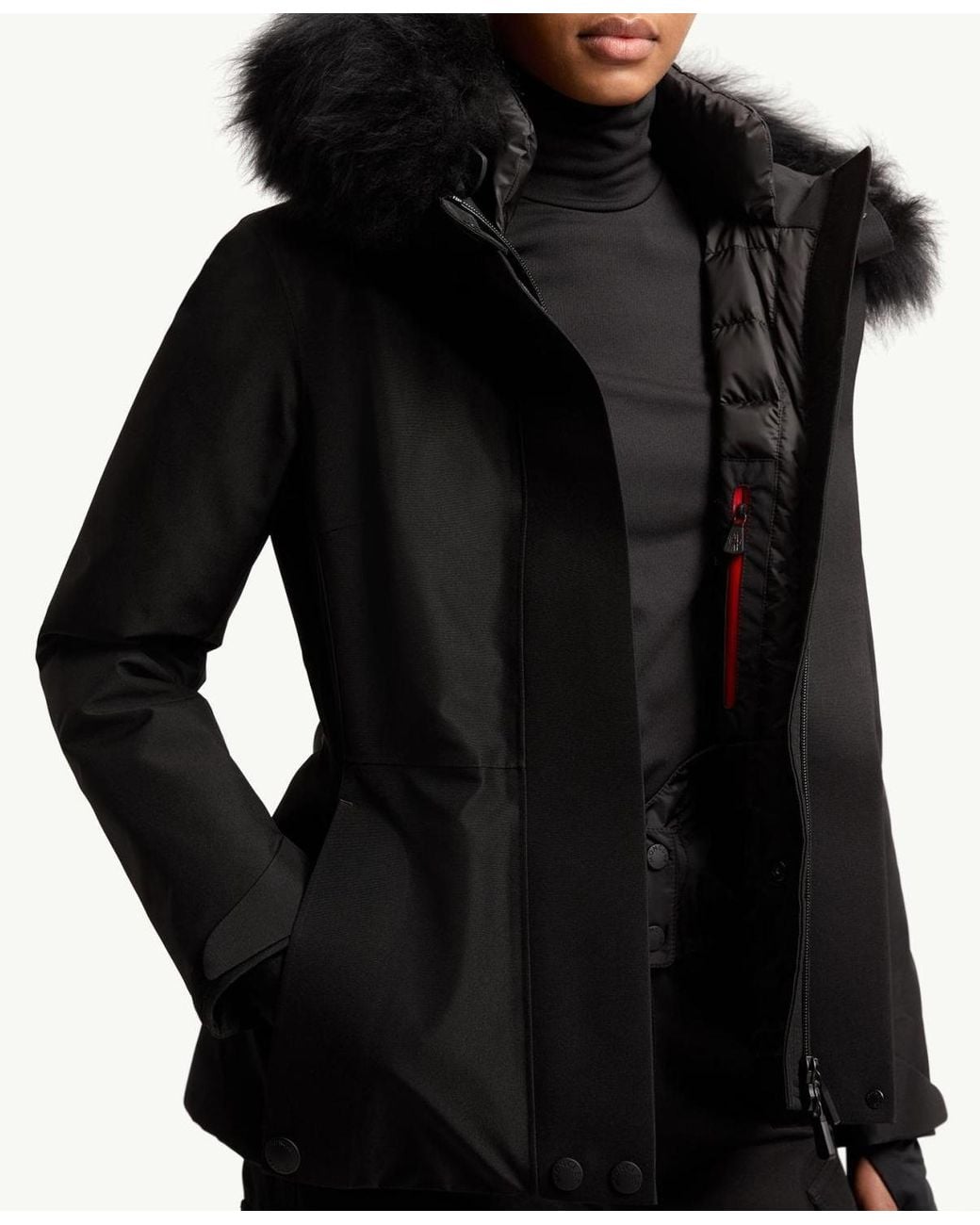 Moncler Black Grenoble Belted Fur-Trim Down Jacket