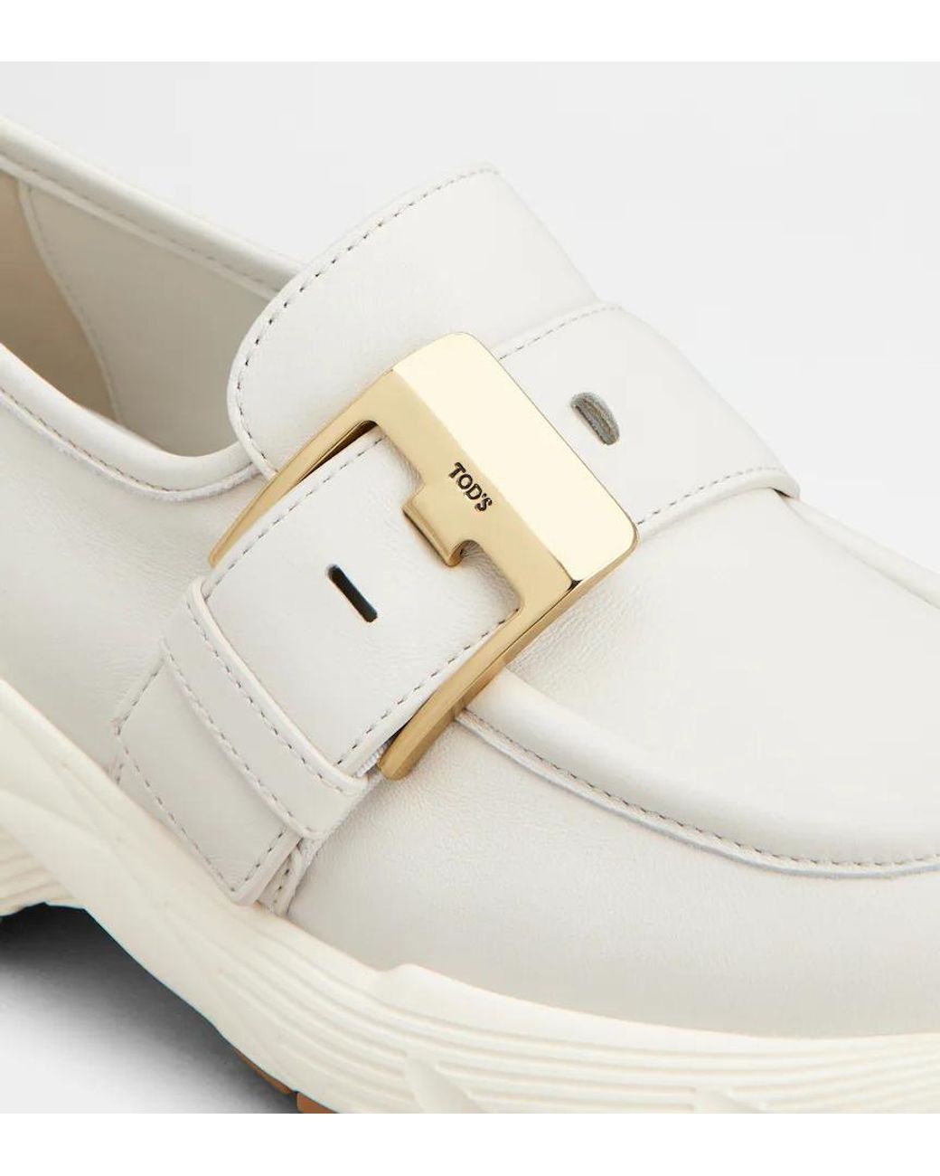 Tod's White Buckle-Strap Slip-On Sneakers