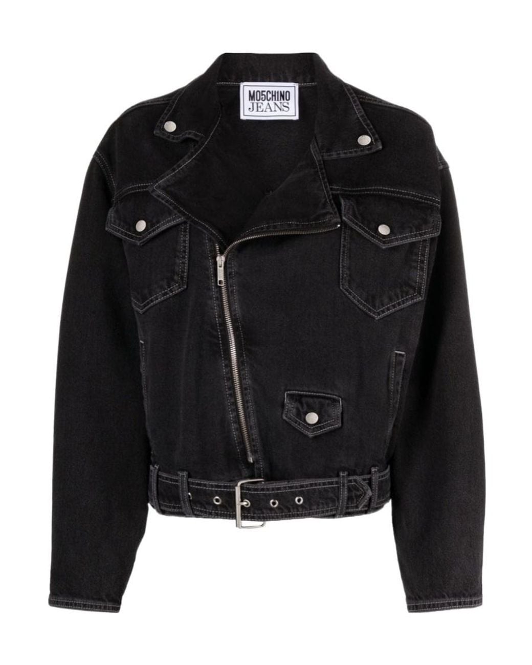 Moschino Black Jeans Zipped Belted Denim Biker Jacket