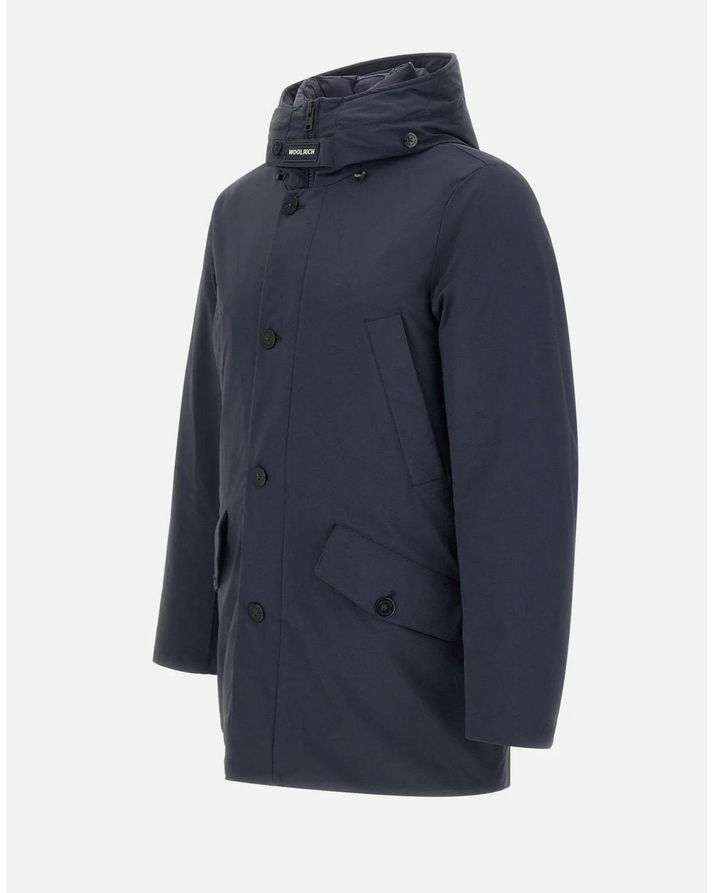 Woolrich Blue Buttoned Hooded Coat for men