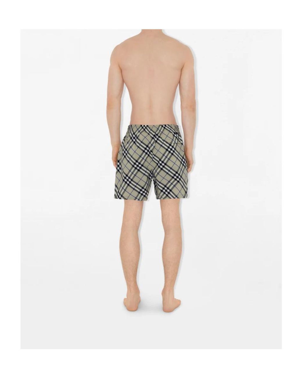 Burberry Gray Checked Drawstring-Waist Swim Shorts for men