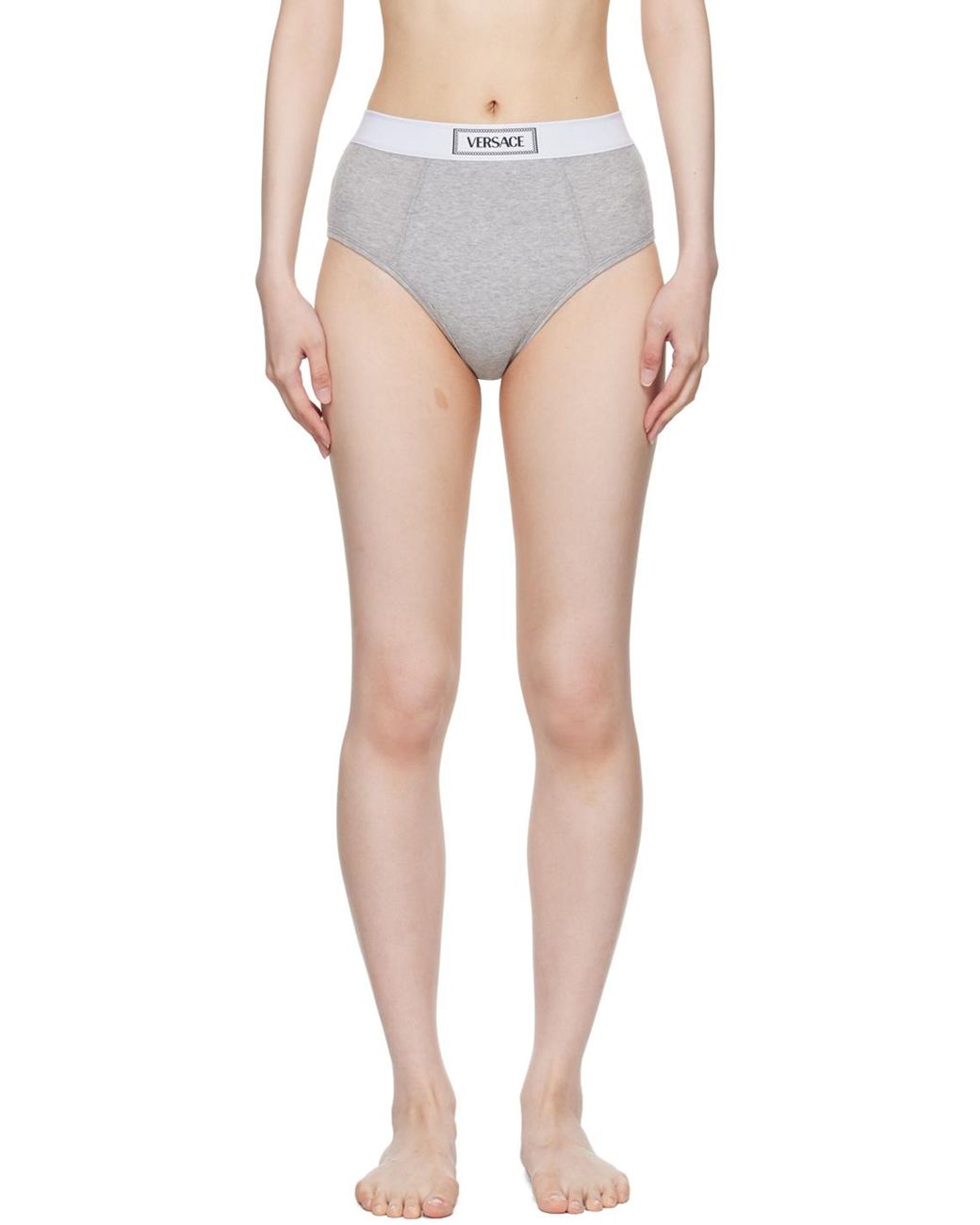 Versace Gray Ribbed Briefs With '90S Logo