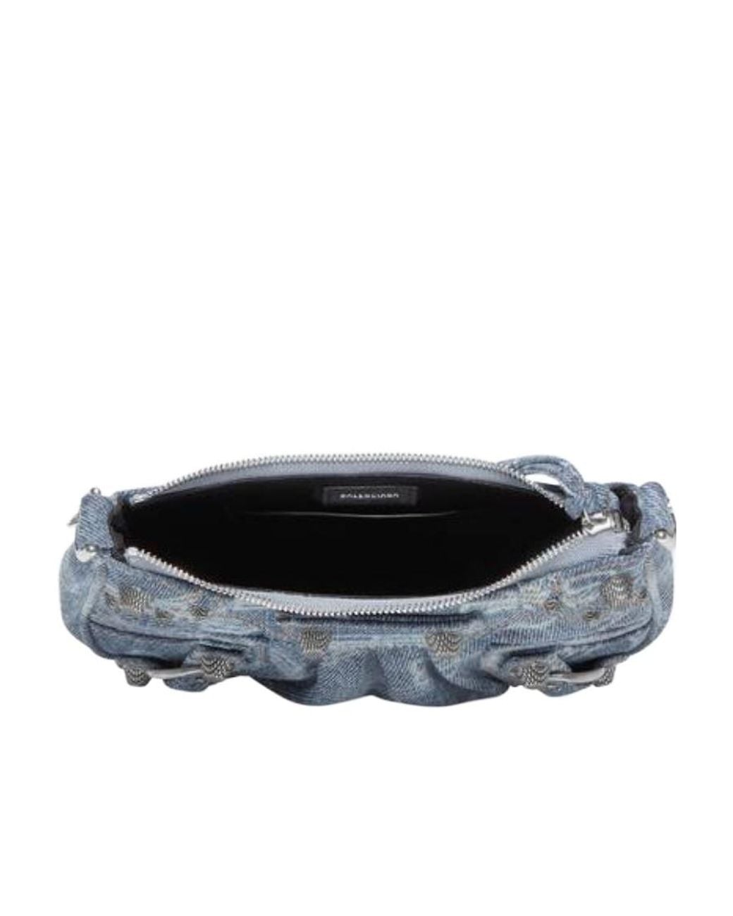 Balenciaga Blue Le Cagole All-Over Logo Denim Mini Shoulder Bag