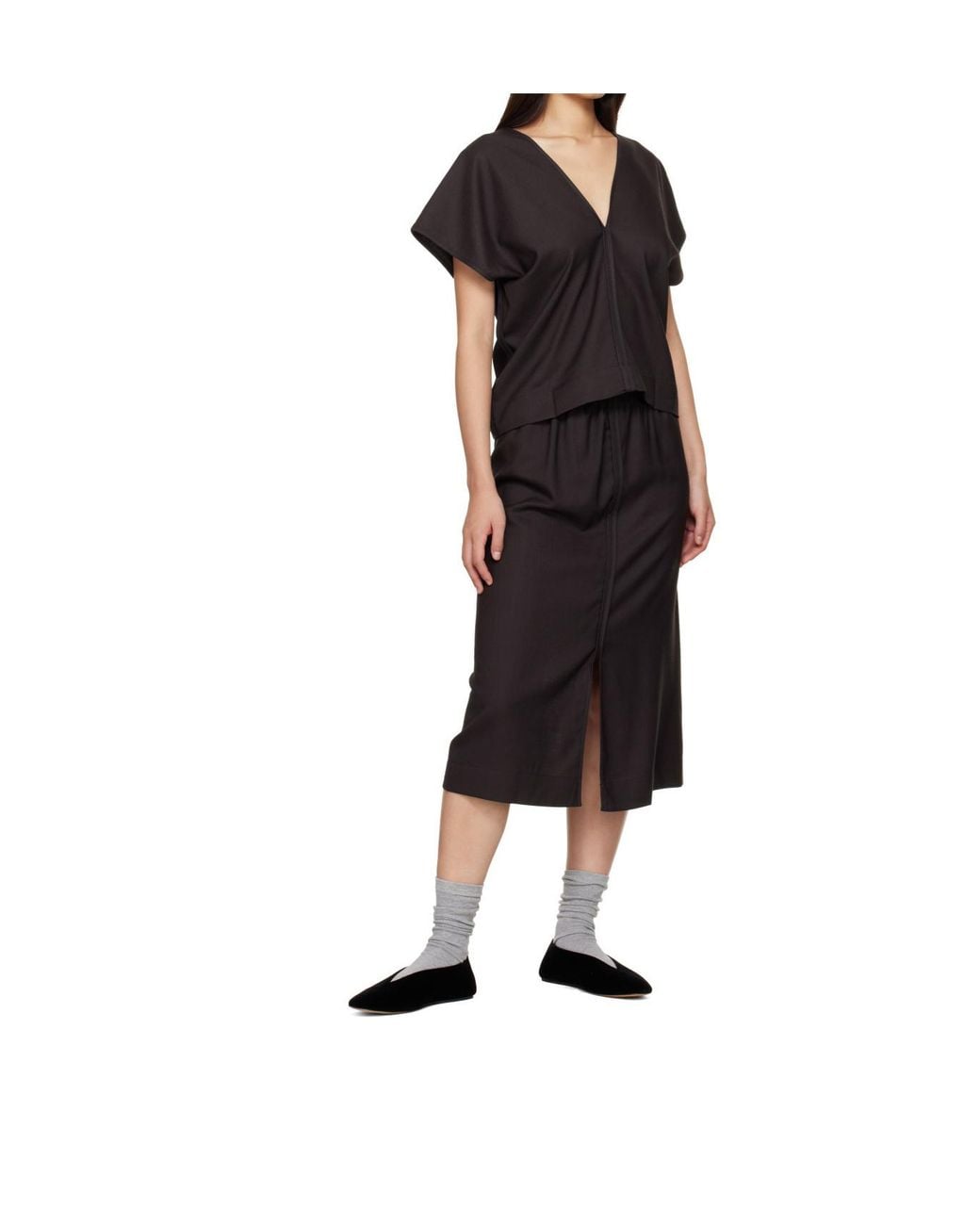 Baserange Black Dadar Elasticated-Waist Midi Skirt