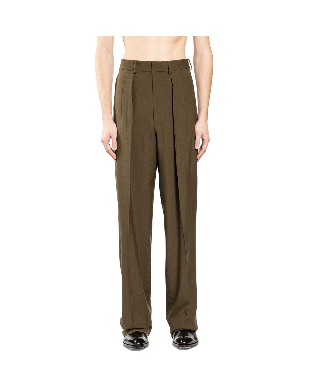 Tom Ford Green Double-Pleat Wool Trousers for men