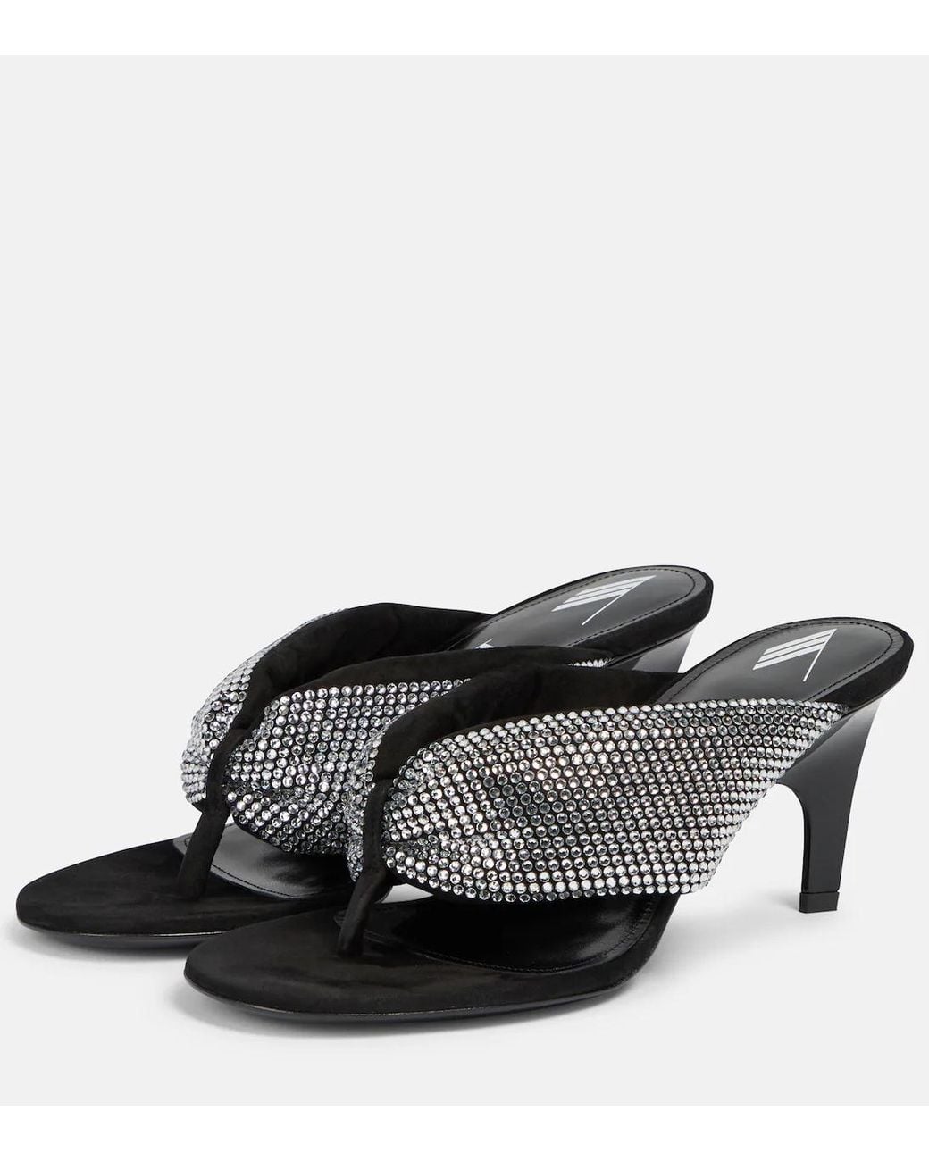 The Attico Black Rem Satin Crystal-Embellished Thong Sandals