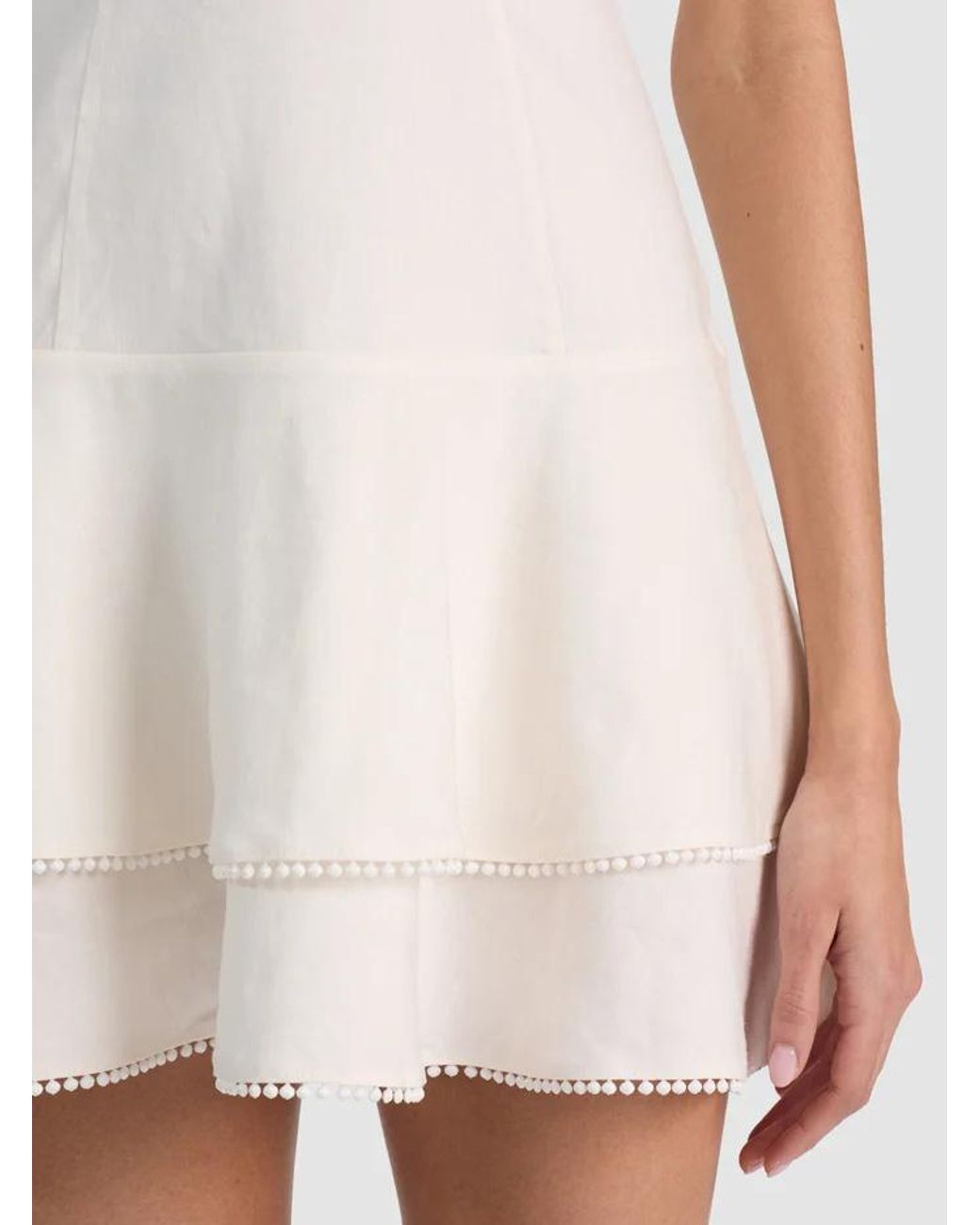 Alice + Olivia White Miriam Pom-Pom Trim Mini Dress