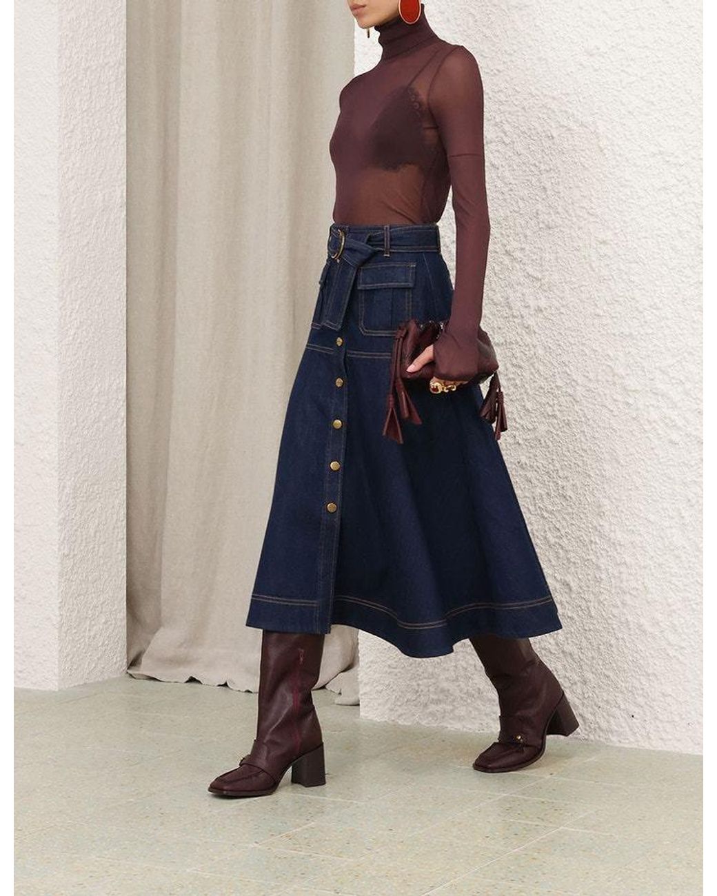 Zimmermann Blue Trailblazer Belted A-Line Skirt