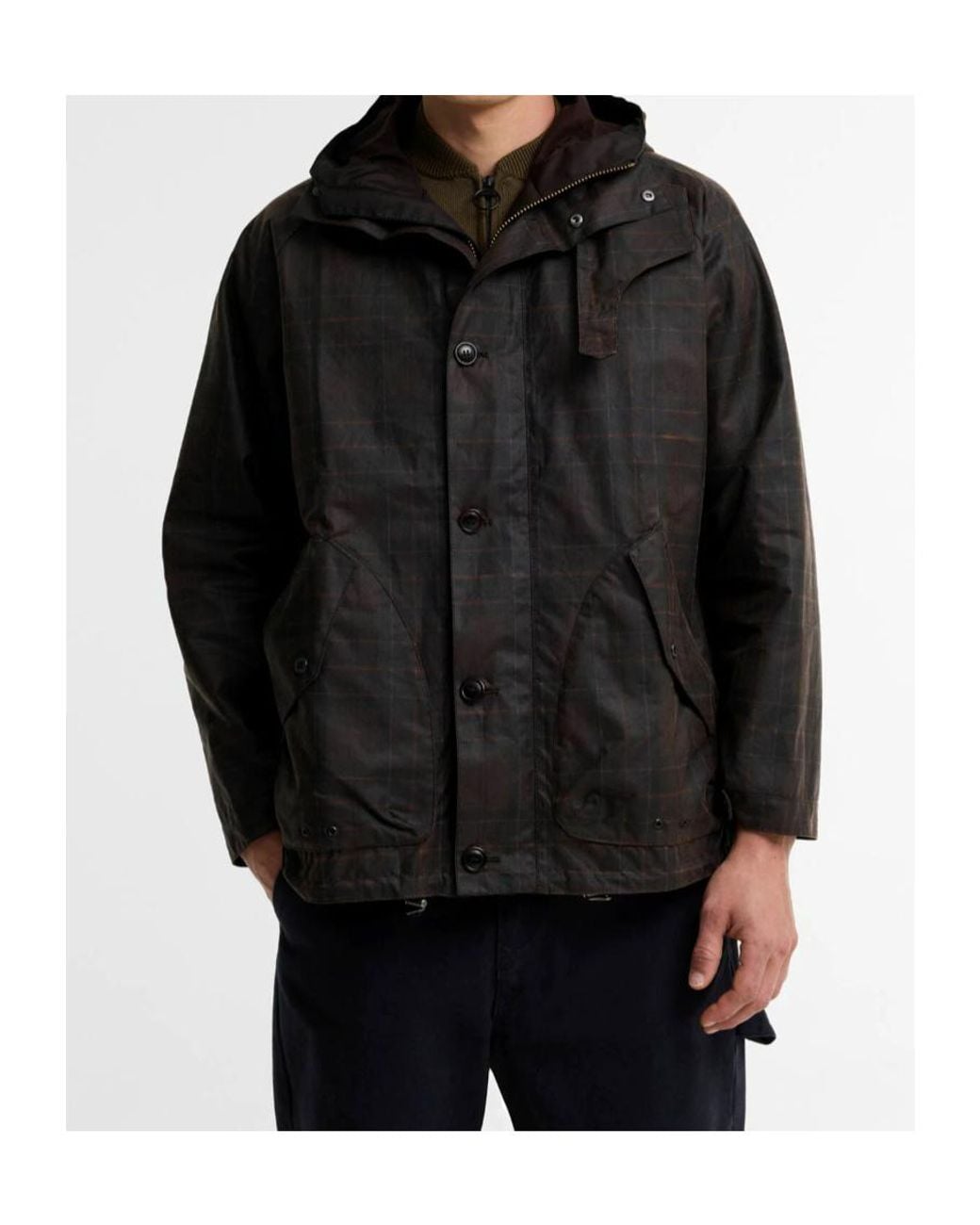Barbour Black Check-Pattern Hooded Jacket for men