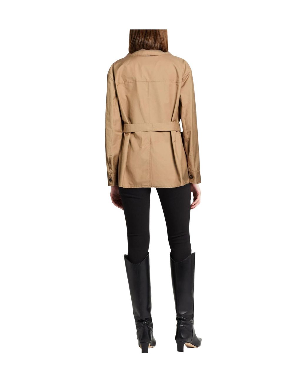 Max Mara Natural Solid Color Twill Lapel Jacket