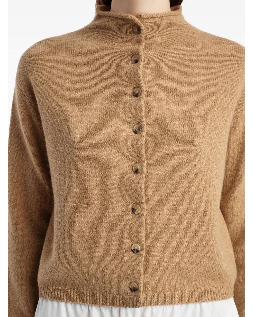 Khaite Natural Annora Funnel-Neck Wool-Cashmere Cardigan