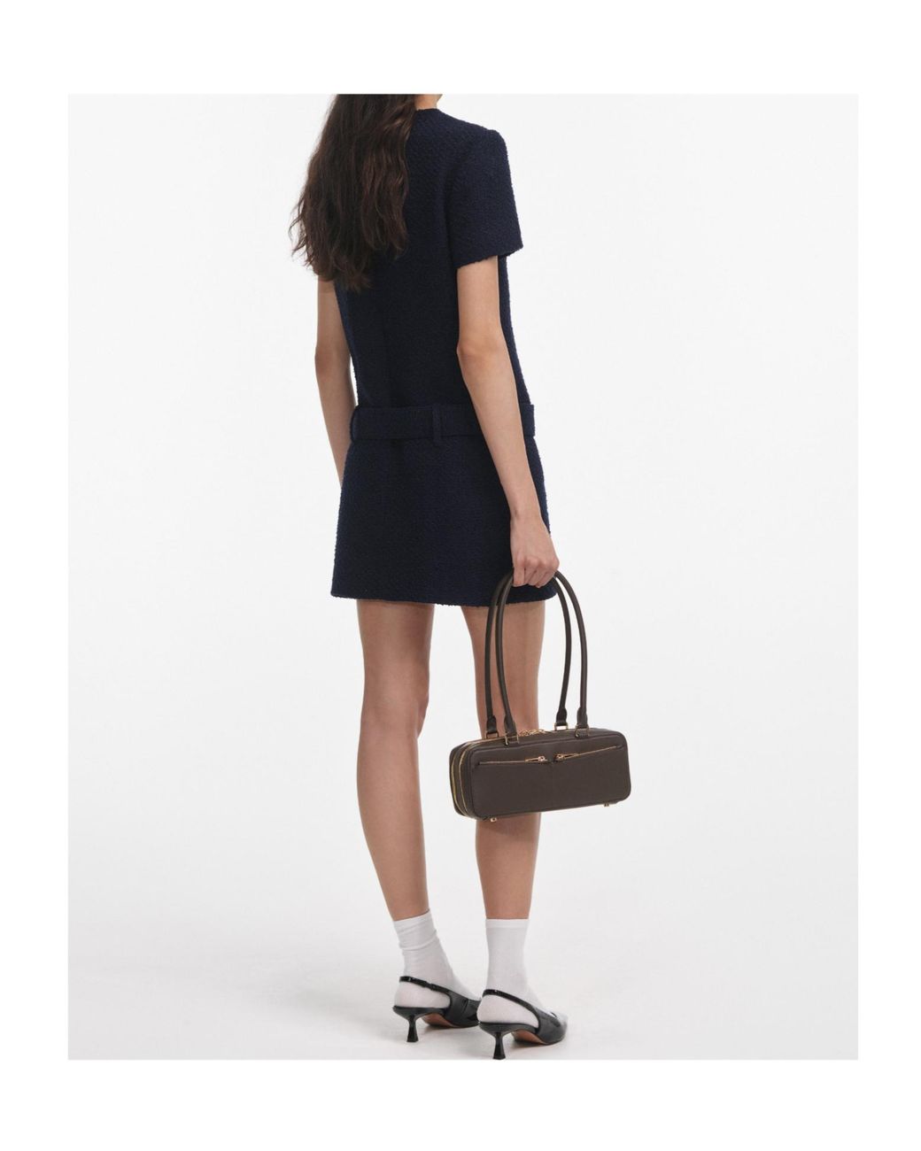 Self-Portrait Blue Belted Waist Boucle Mini Dress