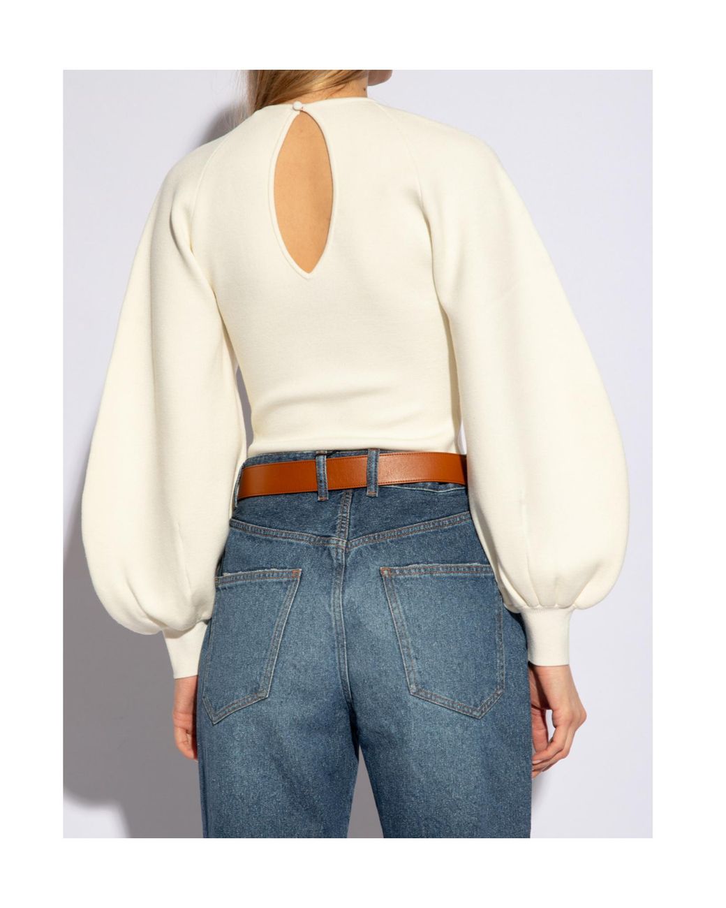 Chloé Natural Cut-Out Puff-Sleeve Sweater