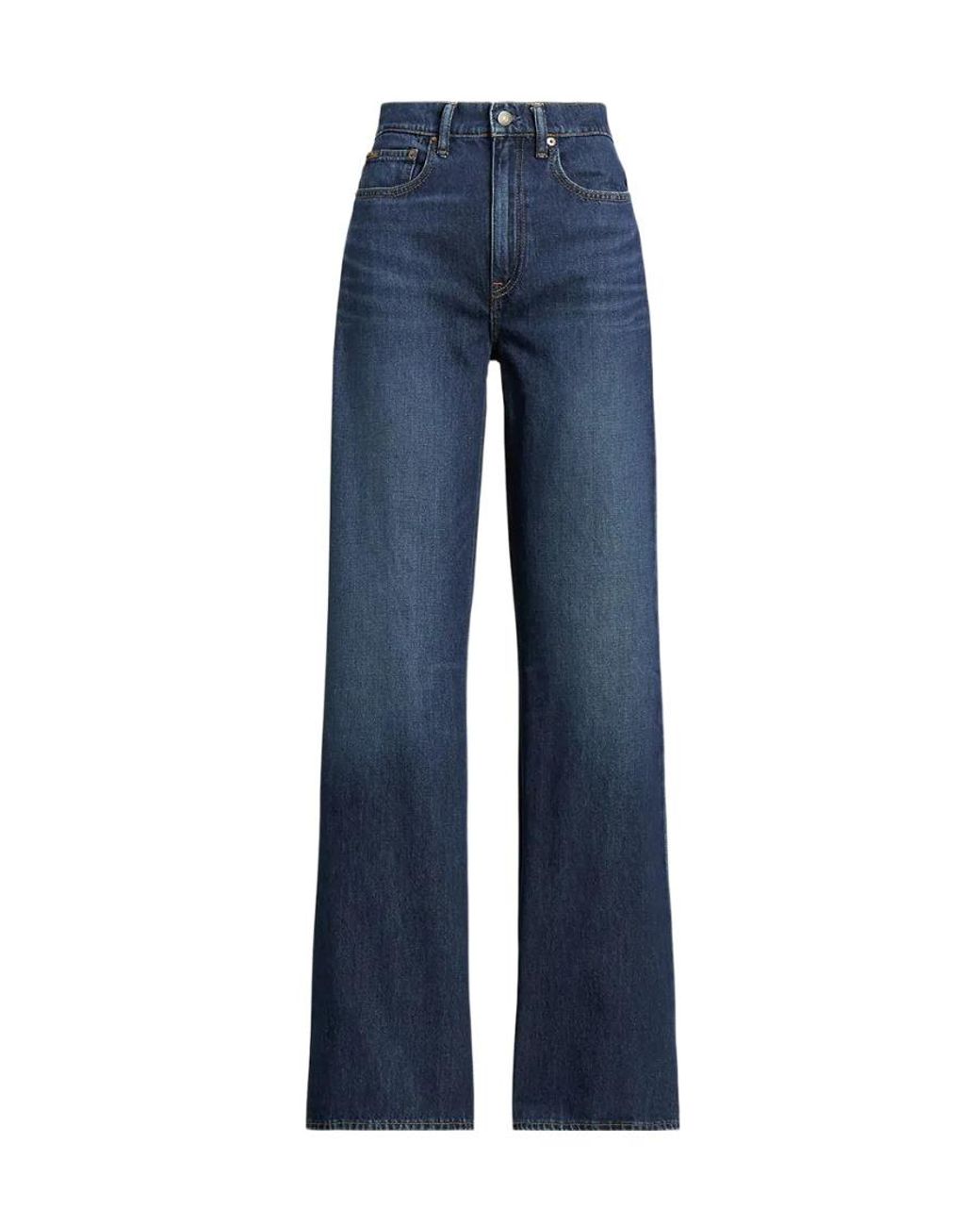 Polo Ralph Lauren Blue Whiskered-Effect Wide-Leg Jeans