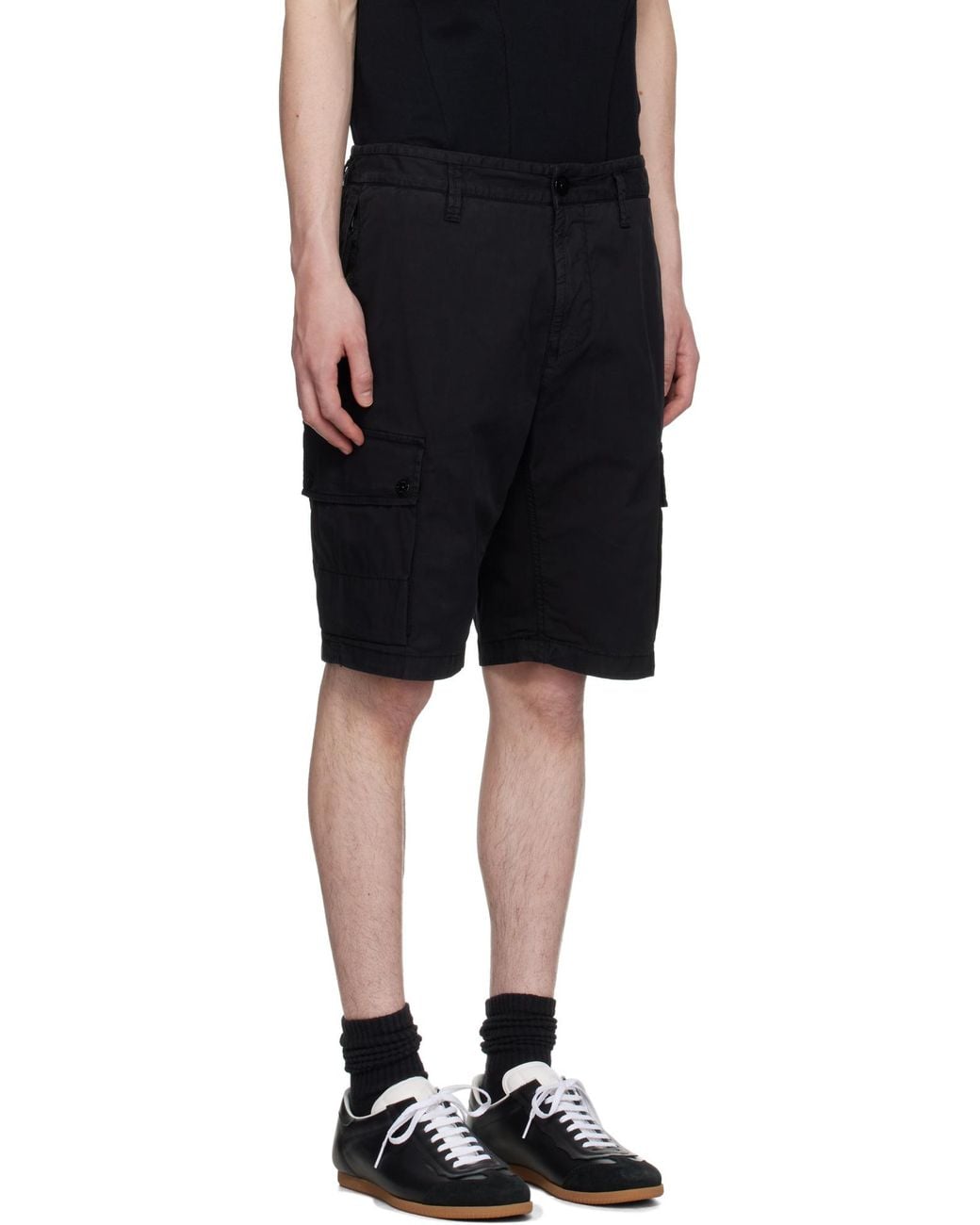 Stone Island Black Compass Patch Bermuda Shorts for men