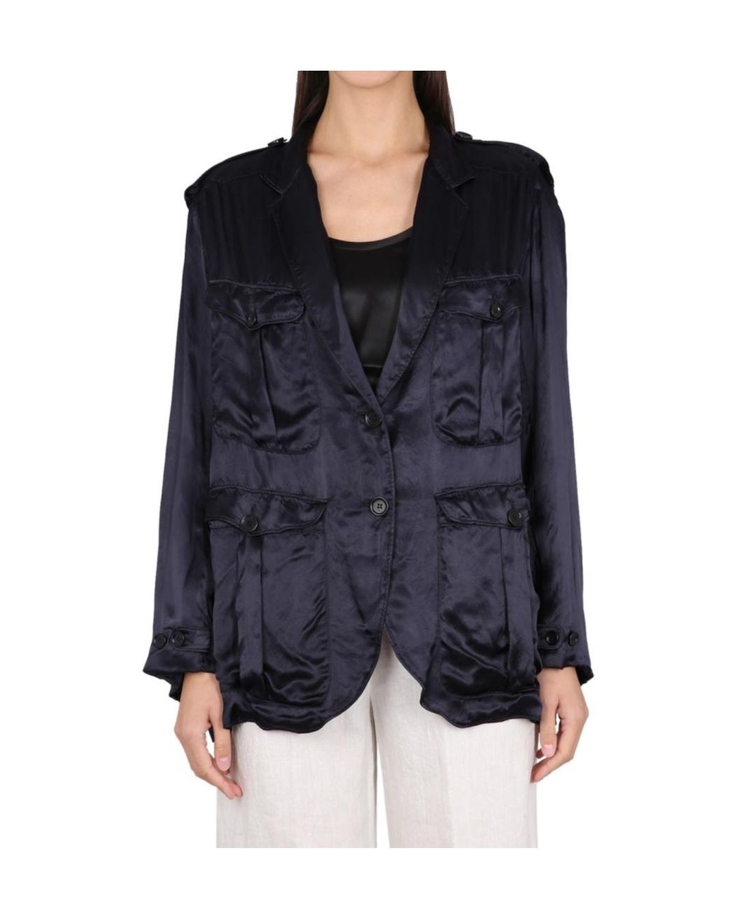 Aspesi Blue High-Shine Finish Single-Breasted Blazer